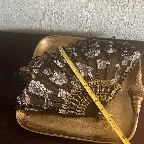 #1211=Elegant Black and Gold Lace Fan - Picture 2 of 7